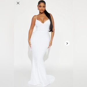 Fashion Nova White Strapless Sequin Gown